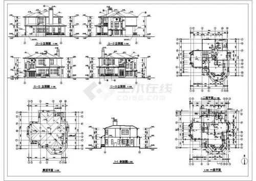 一套二层小别墅平立剖图纸 共8张