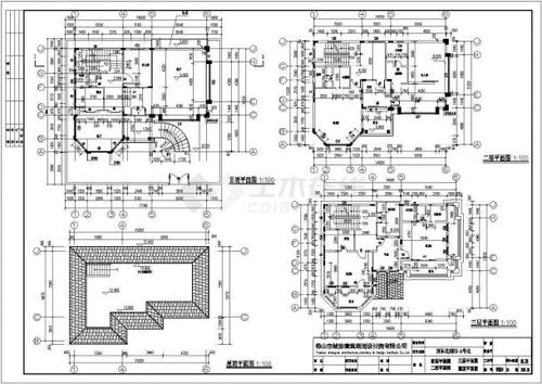 某地三层框架结构欧洲复古风格别墅建筑设计施工图